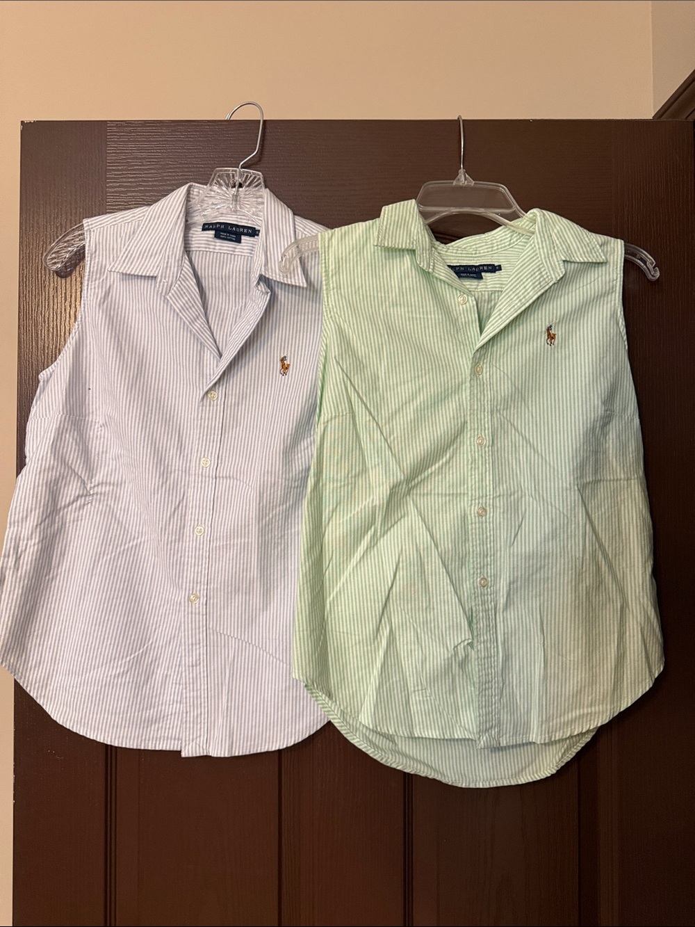 Ralph Lauren Sleeveless Striped Button-Down Pair — Light Blue & Mint Green